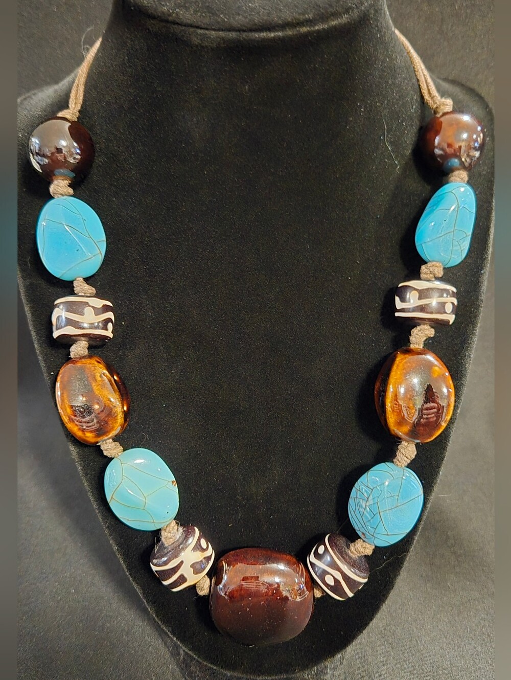 One Of A Kind Natural Stone Statement Necklace Hand Tied On Leather